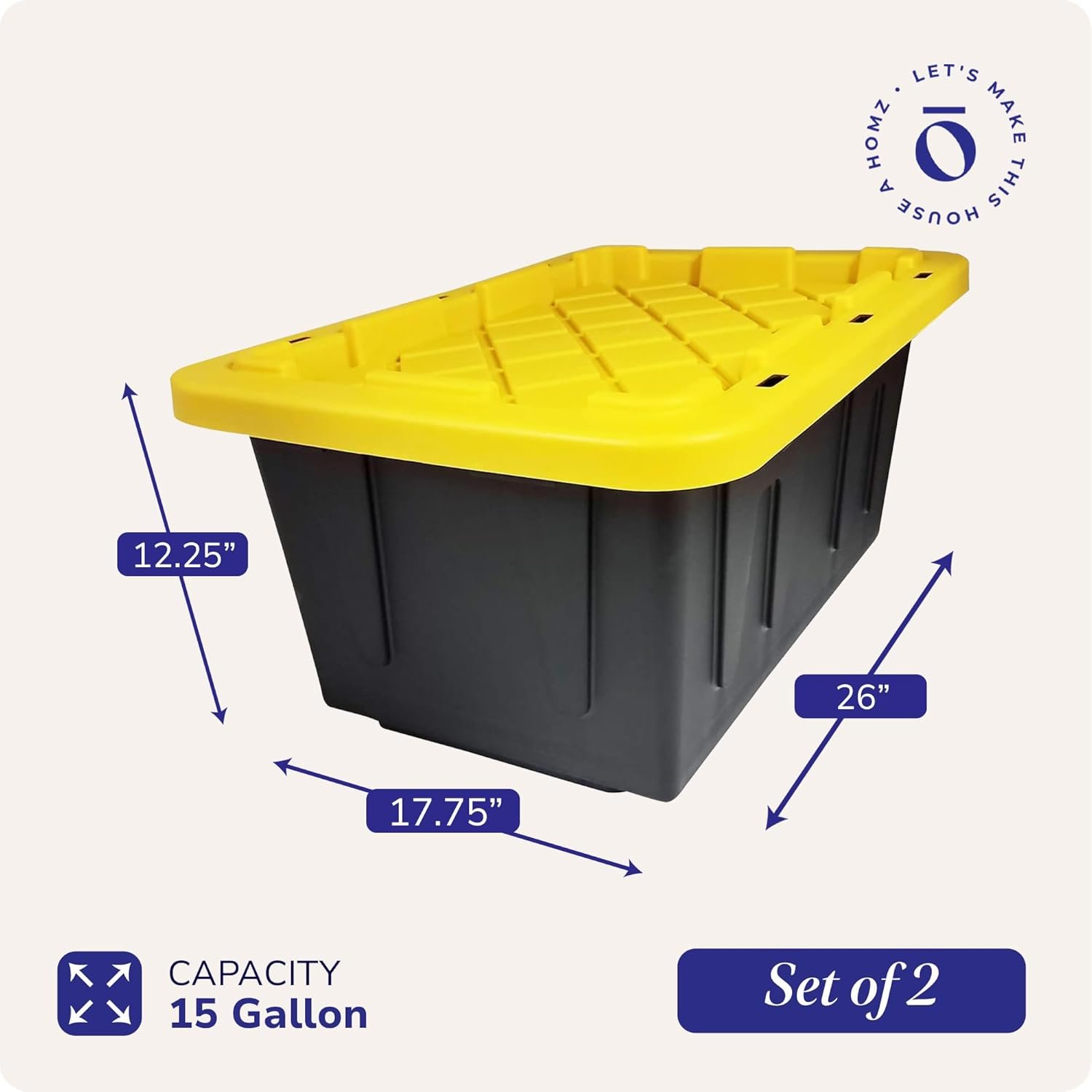 factory price 2-pack durabilt storage, heavy duty stackable bins, 15 gallon, black/yellow volume discount