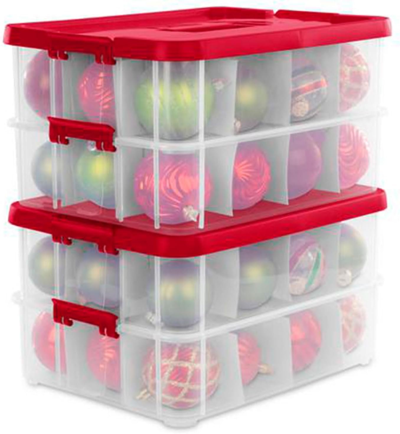 factory price sterilite 4-pack plastic storage box, christmas ornament organizer, 24 compartments, red volume discount