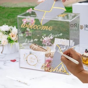 buy in bulk personalized acrylic card box with gold mirror - clear wedding box for cards, cash & envelopes, includes customization marker for parties, events & gifts. source from factory