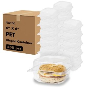 factory direct karat 6 x 6 clear plastic hinged clamshell food containers - durable, stackable, crack-resistant to-go boxes, case of 500, fp-hc66pet-1c oem/odm services
