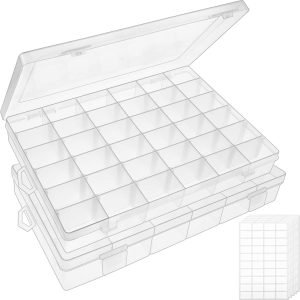 factory direct outuxed 2pack 36 grids clear plastic organizer box container craft storage with adjustable dividers for beads organizer art diy crafts jewelry fishing tackles with 5 sheets label stickers oem/odm services