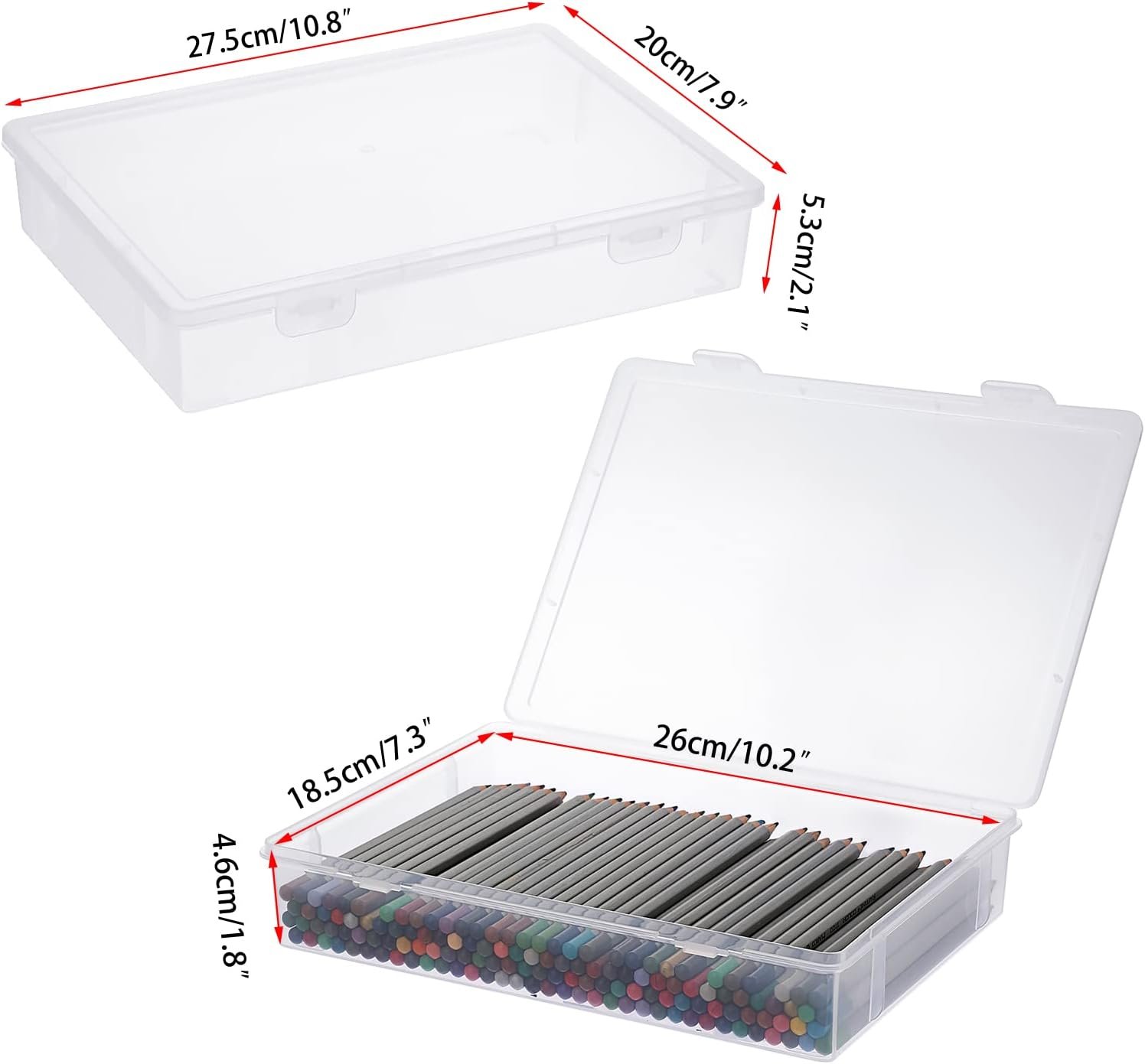 factory price btsky clear plastic storage box with flap lid, multipurpose craft organizers and storage box art supply storage organizer plastic sewing box for beads pencils notebooks, 2 pack medium volume discount