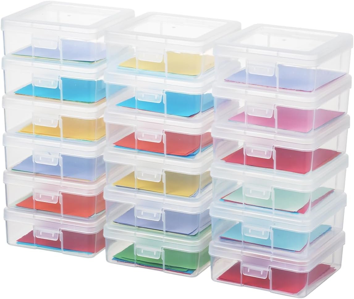 factory price novelinks stackable plastic clear storage box containers with latching lid - art craft supply organizer storage containers for pencil box, lego, crayon, beads, jewelry (18 pack small -clear) volume discount