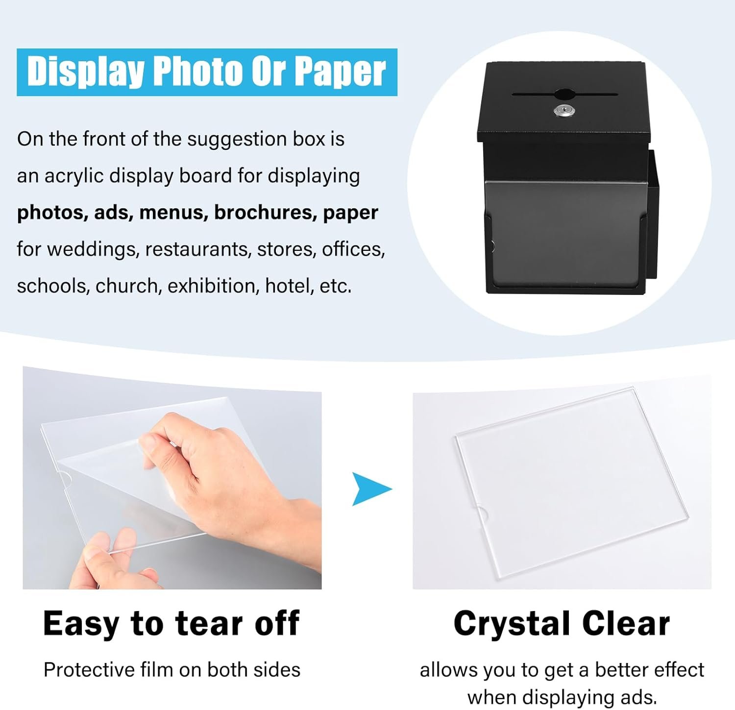 buy in bulk xydled suggestion box with key lock acrylic sign holder, metal donation ballot drop box with slot tip jar for office, fundraising, church, school,8.9''x7.1''x6.3'', black source from factory