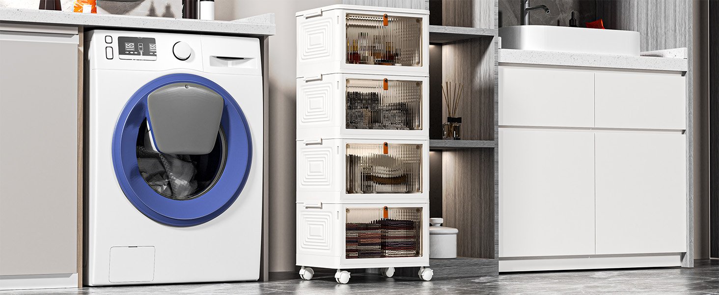 factory price 4 tier stackable storage bins with lids, 23qt plastic storage containers with magnetic doors & wheels, convenient storage bins closet organizers, household organization for home, party, office, dorm volume discount