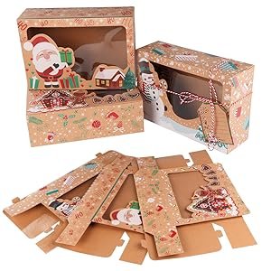 trade price ourwarm 12 pack christmas cookie boxes large holiday bakery gift boxes with window and tags, kraft cupcake boxes, food packaging containers for gift giving, christmas party favor, fits 20 cookies wholesale supplier