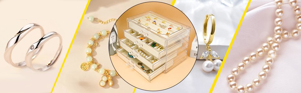 buy in bulk weiai acrylic jewelry organizer, clear jewelry box with 4 drawers, jewelry case storage for women (beige) source from factory
