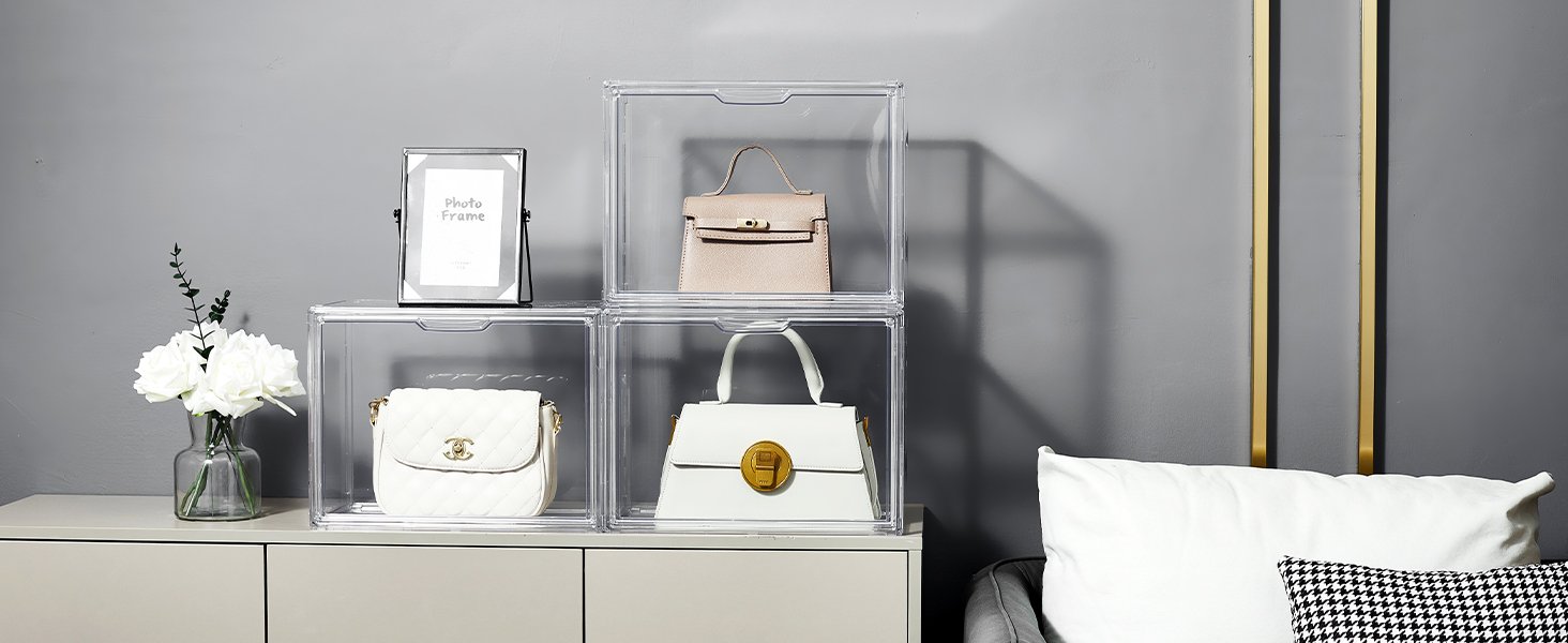 buy in bulk attelite plastic purse and handbag storage organizer for closet, clear acrylic display case with magnetic door for wallet, book, cosmetic, clutch organization 3 pcs source from factory