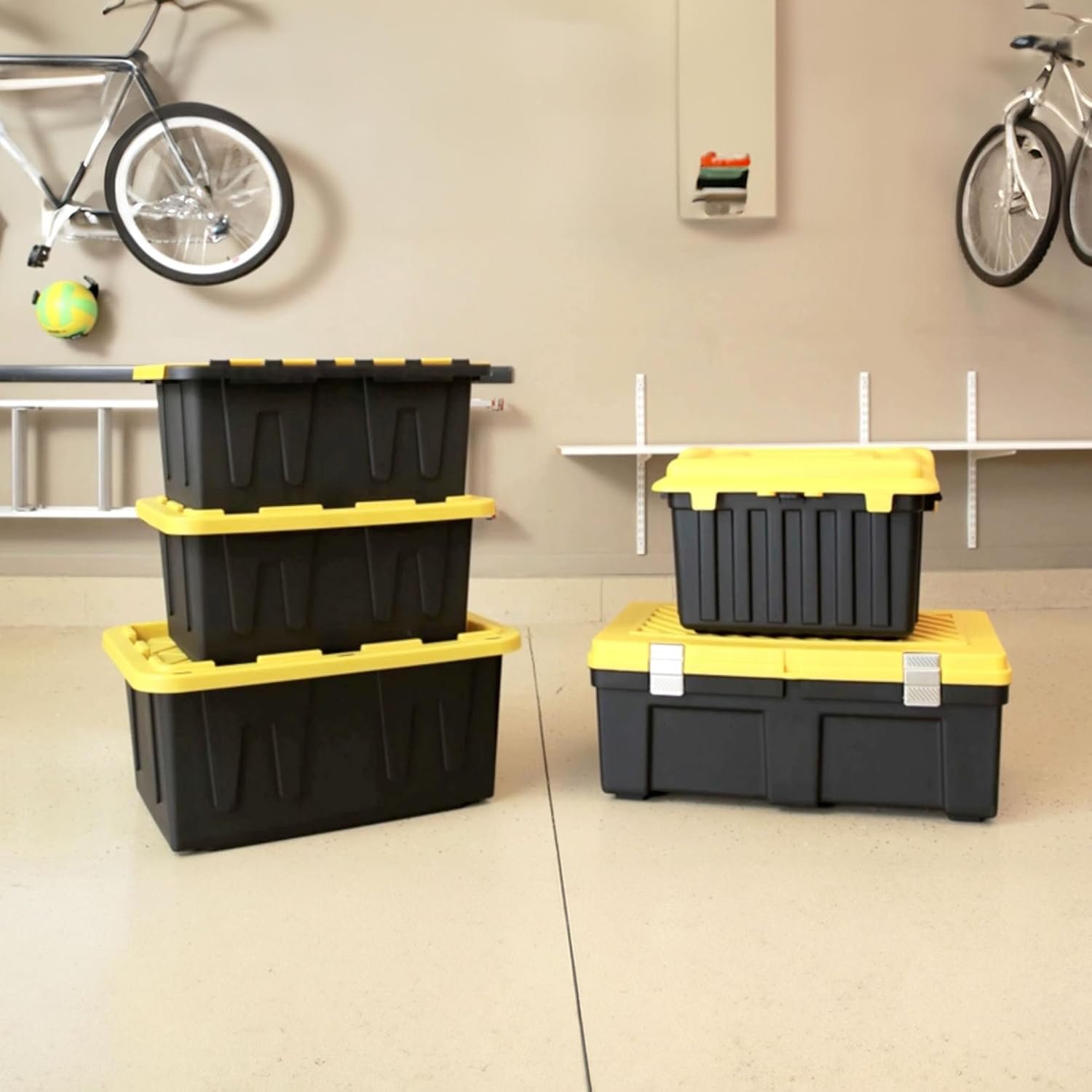 factory price 2-pack durabilt storage, heavy duty stackable bins, 15 gallon, black/yellow volume discount
