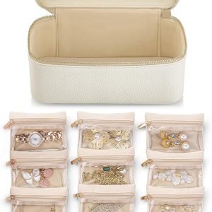 trade price vlando jewelry box,travel storage bags,modern decor,pu leather jewelry case for 12 clear velvet bags,christmas gift ideas,valentine's day,wedding, memorial day, birthday gift-white wholesale supplier