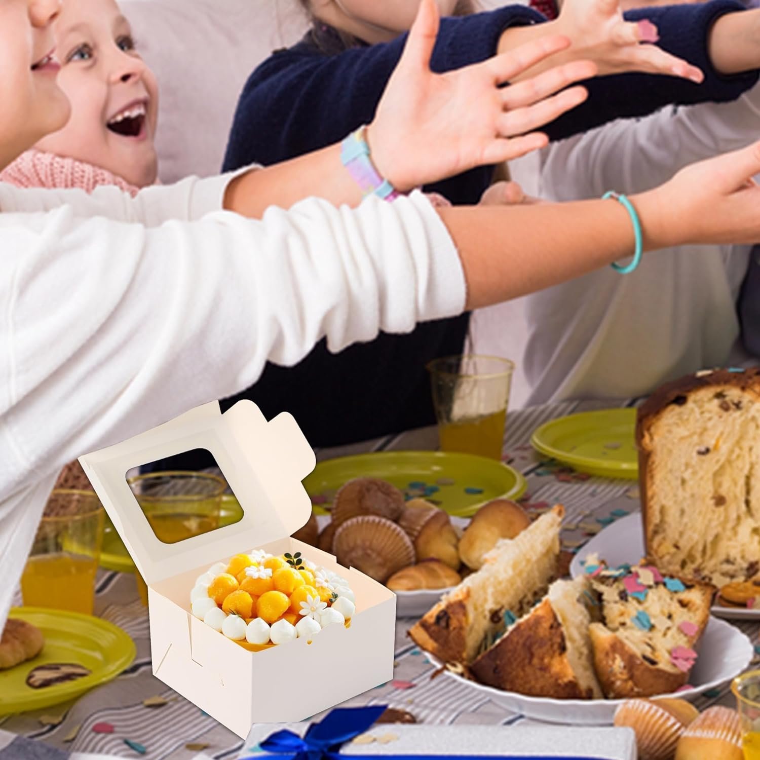 trade price 50pcs 5x5x2.5 inches cookie boxes,white bakery boxes with window,small treat boxes,mini cake boxes,for pastry,dessert,cookies,muffins,donuts,chocolate covered strawberries (5 * 5 * 2.5inch) wholesale supplier