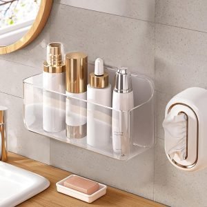 buy in bulk acrylic wall mount organizer, self adhesive organizer for wall, shower caddies organizer, adhesive shelf with self adhesive tape, for bathroom, kitchen, inside of cabinet door source from factory