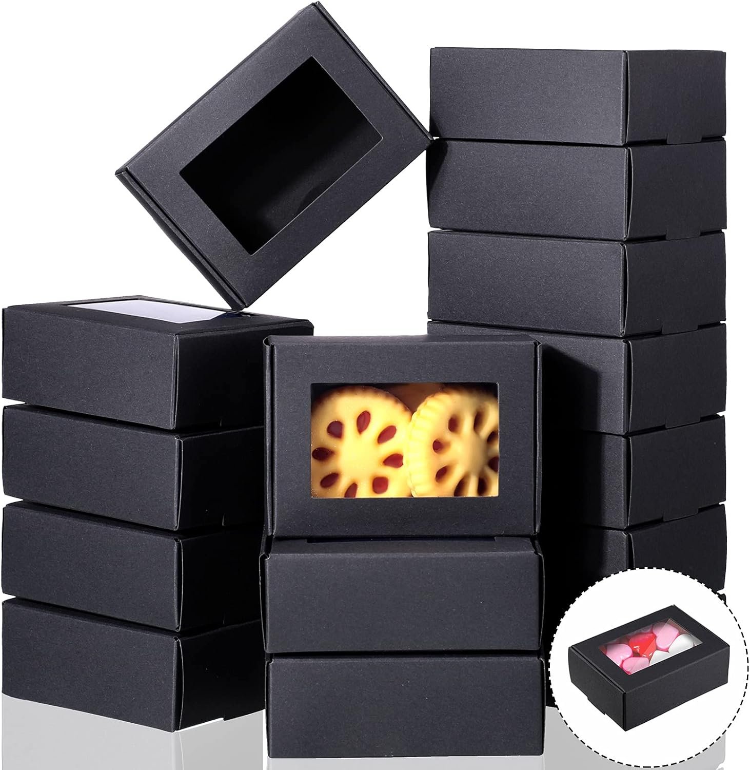 trade price zonon 30 pcs soap boxes for homemade soap boxes packaging small gift box mini kraft treat boxes with window present packaging box for bakery candy soap making (black,3.5 x 2.4 x 1.2 inch) wholesale supplier