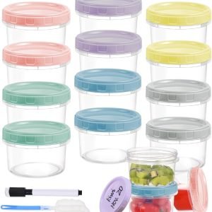 direct bulk orders 12pcs 8 oz plastic containers with screw lids, reusable clear food storage containers with pen and brush for snack salad fruit, leakproof small freezer containers, microwave & dishwasher safe low-cost wholesale