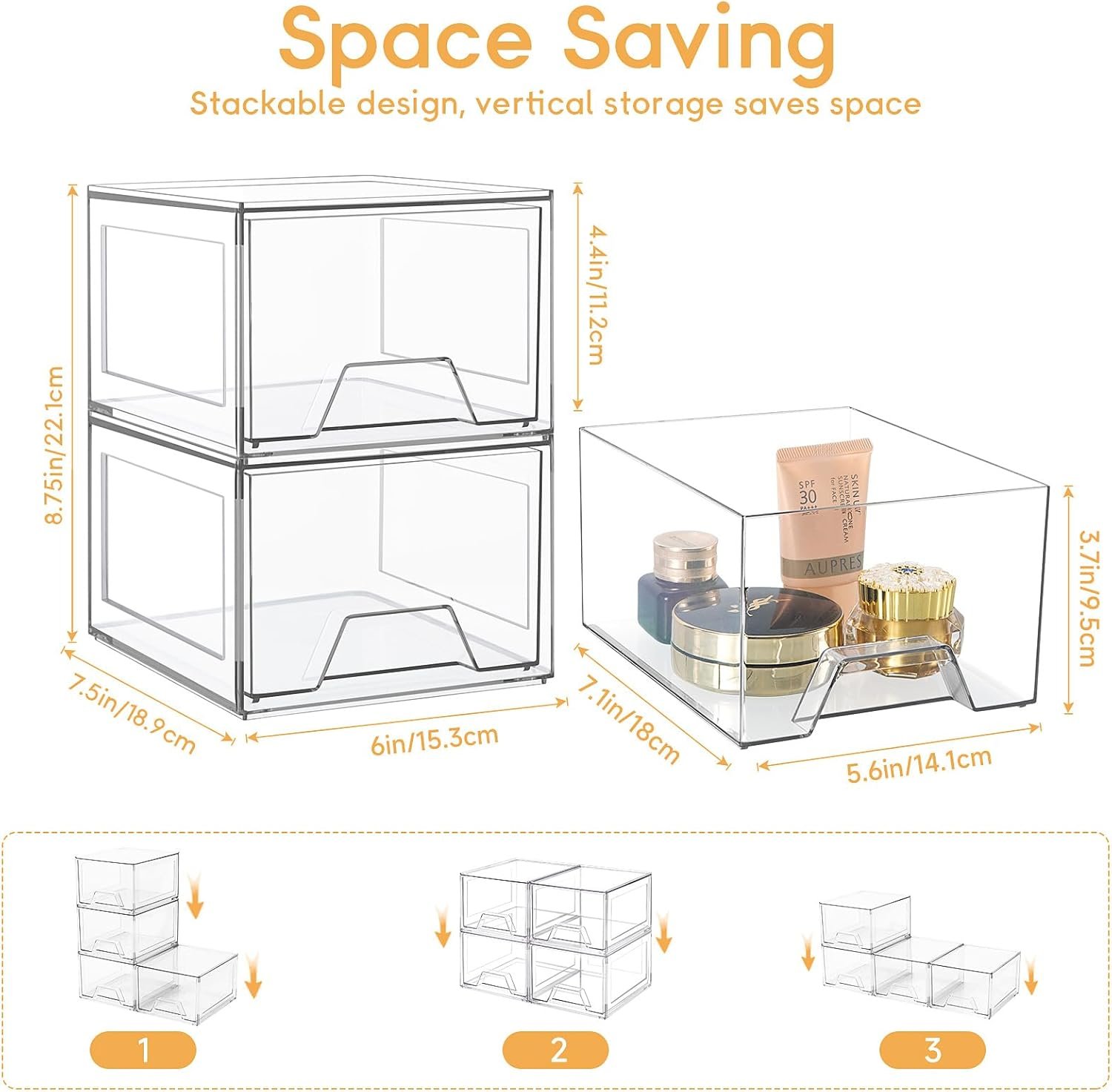 factory direct 4 pack stackable makeup organizer, acrylic bathroom organizer and storage drawers, clear plastic drawer storage bins for vanity, undersink, cabinets, pantry oem/odm services