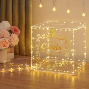 buy in bulk diwnelem acrylic wedding card box with lock string light clear large card box for wedding letter box envelope box acrylic gift card box money box for party birthday reception source from factory