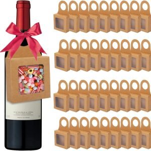 trade price sayaya 36 pcs kraft paper wine bottle box with window empty wine bottles for decoration hanging foldable gift wine boxes holds truffles clear treat boxes chocolate covered strawberries boxes (kraft) wholesale supplier