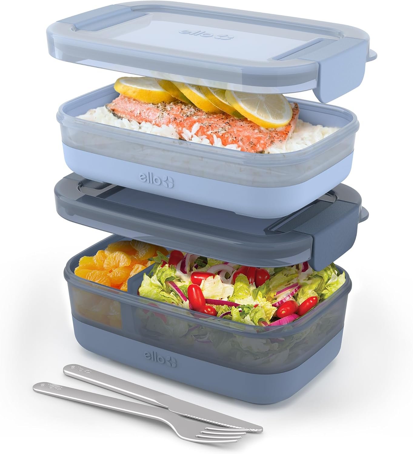 direct bulk orders ello 2-pack lunch stack plastic food storage container bento box with airtight, leak-proof locking plastic lids and silicone base, bpa-free, freezer, microwave, and dishwasher safe low-cost wholesale