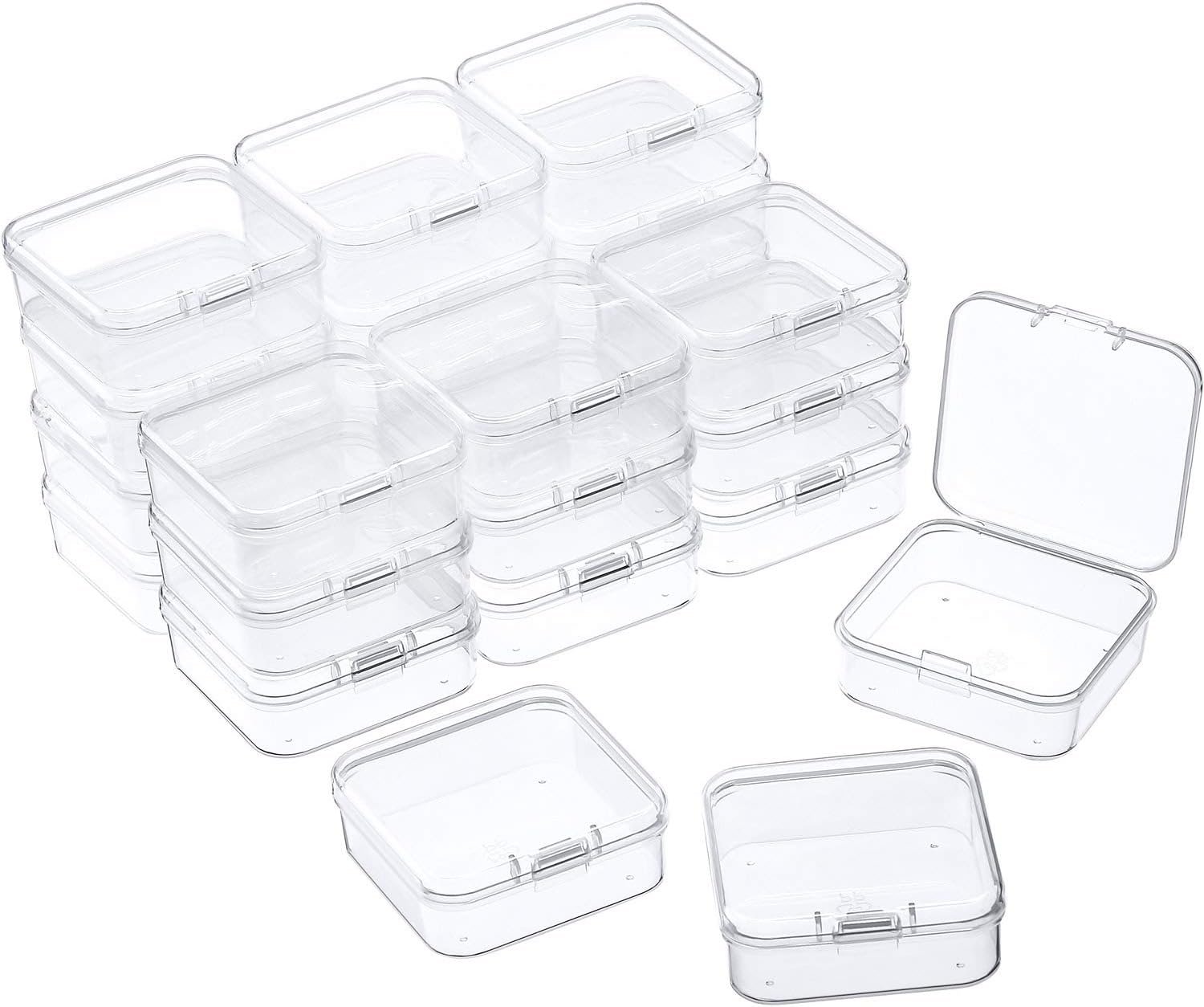 factory price satinior 24 packs small clear plastic beads storage containers box with hinged lid for storage of small items, crafts, jewelry, hardware, 2.12 x 2.12 x 0.79 in volume discount