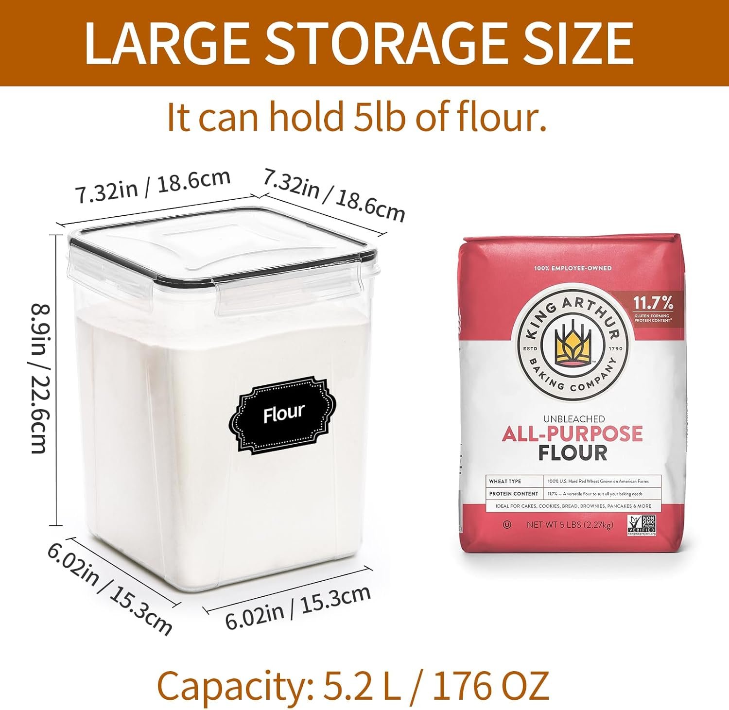 factory direct 4 pack large airtight food storage containers with lids (5.2l / 176oz), bpa free plastic kitchen and pantry organization contianers for cereal flour and sugar storage - labels & marker oem/odm services
