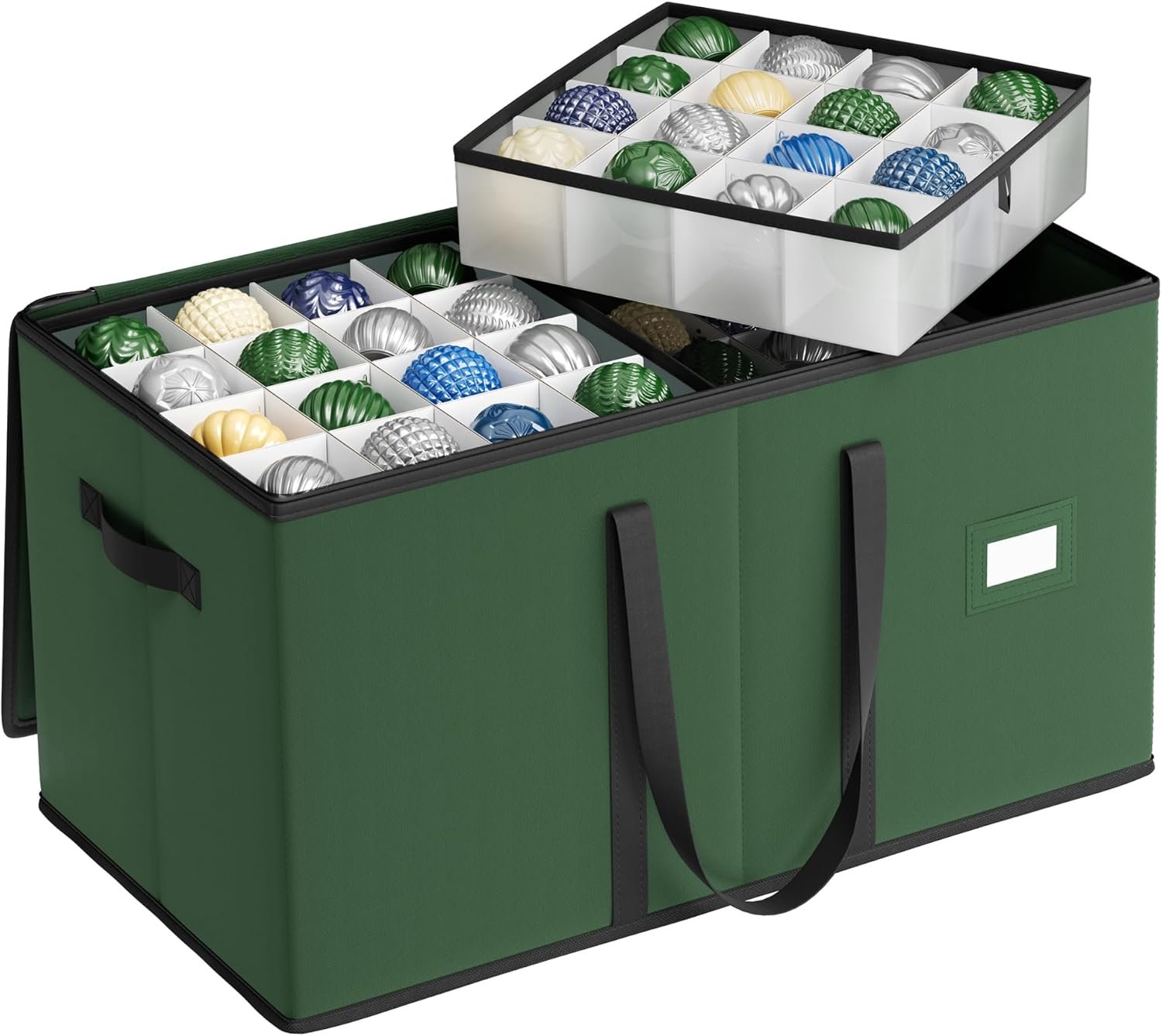 factory price songmics large christmas ornament storage box, dual zippers, stackable christmas storage container with lid, 8 trays, 600d oxford, 3-inch 128 slots, forest green urfb035c01 volume discount