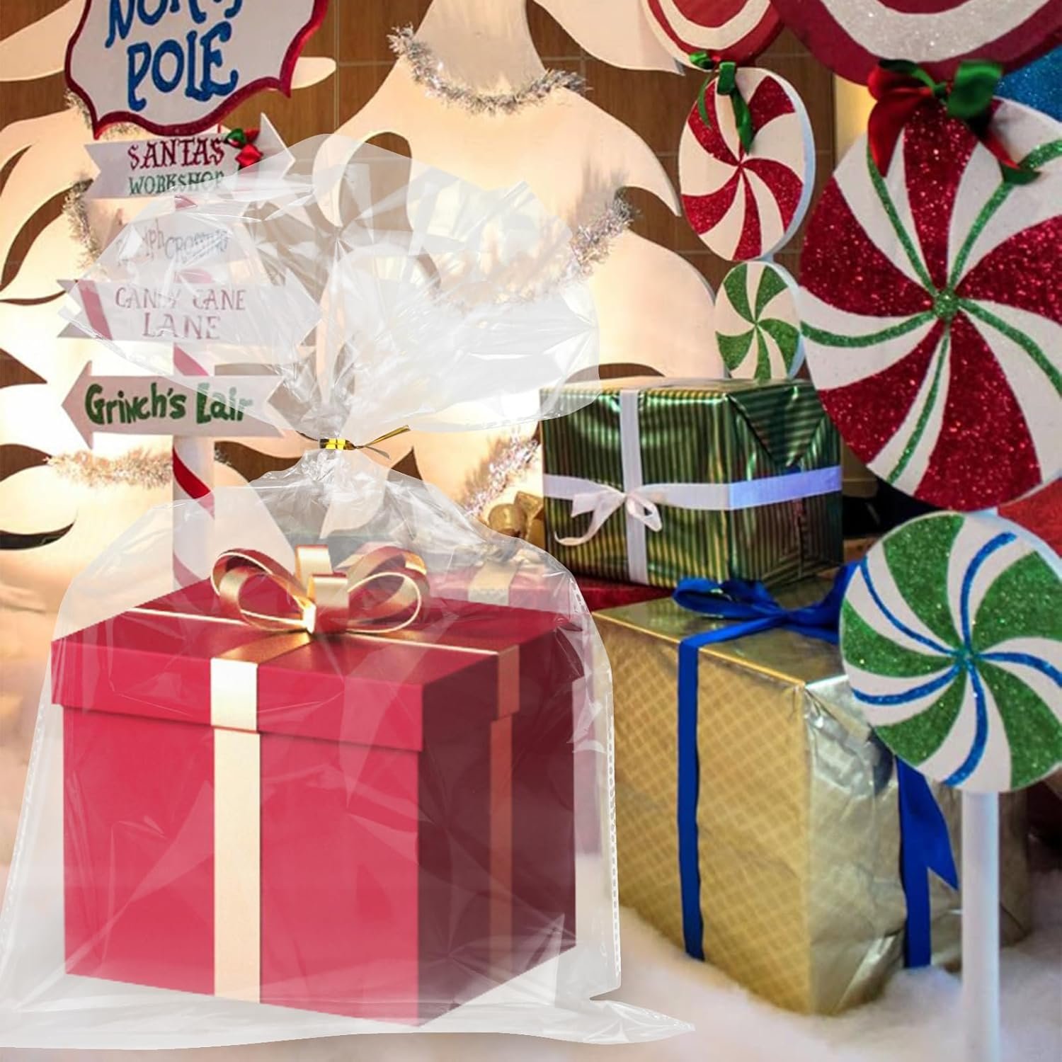 manufacturer direct wocuz cellophane bags clear gifts presents basket bags with metallic twist ties for bridal showers wedding birthday party gift wrapping (24x30 inch, 10pcs) supplier direct