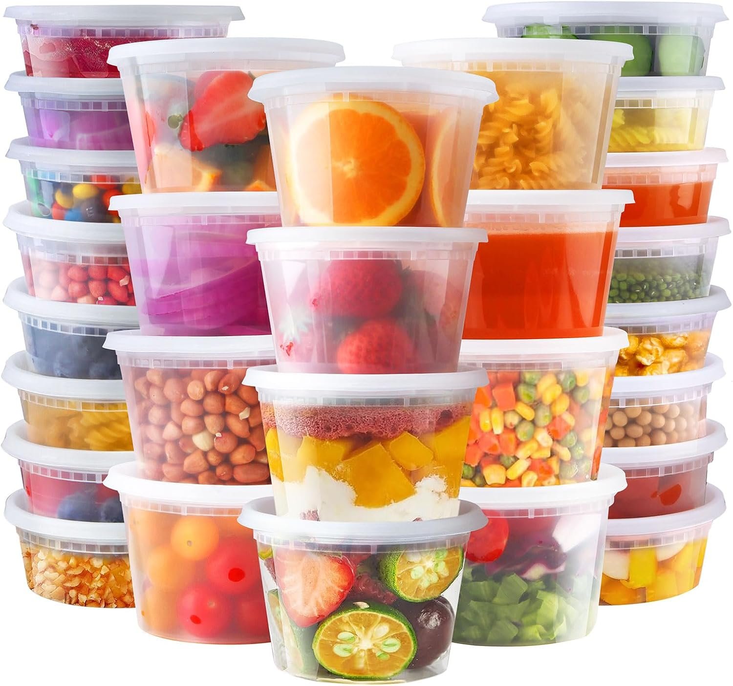 factory direct deli containers with lids 50 sets - pint plastic soup containers 16oz 8oz clear food storage containers with lids leakproof, reusable take out for restaurant, microwave/freezer/dishwasher safe oem/odm services