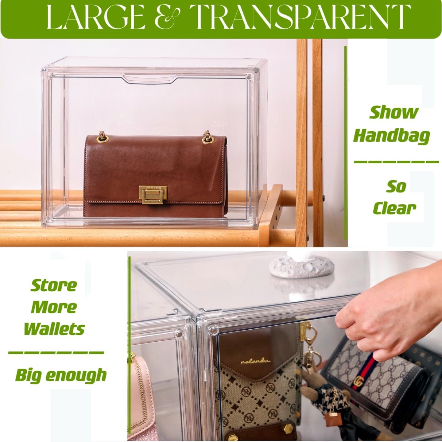 Compre a granel organizador de bolsas e bolsas para armário, vitrine de acrílico transparente para itens colecionáveis, pacote com 4 caixas de armazenamento de plástico com porta magnética para carteira, cosméticos (x grande) de fábrica