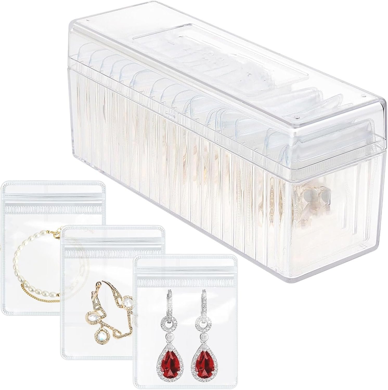 buy in bulk acrylic clear jewelry box - jewelry box organizer, with 20 portable anti tarnish anti anti oxidizing organizer bags, suitable for women's earrings/rings/necklaces travel jewelry box source from factory