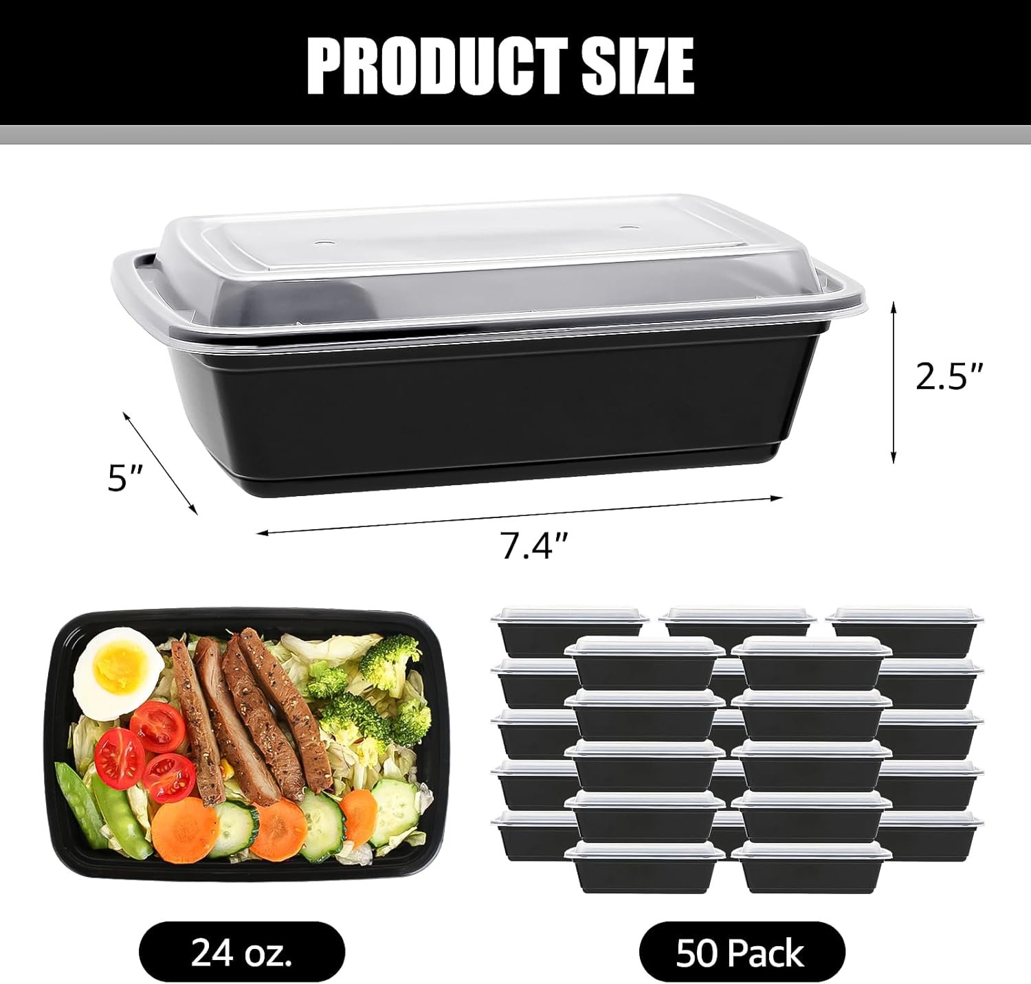 direct bulk orders 50 pack, 24 oz. meal prep containers, extra large & thick food storage containers with lids - bpa free stackable microwavable & dishwasher safe, travel, to go, bento box low-cost wholesale