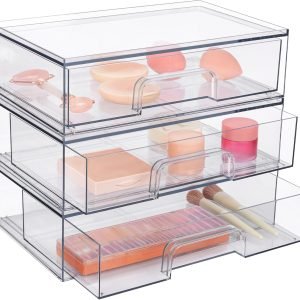 factory direct vtopmart 12.1''w clear stackable storage drawers,3 pack acrylic plastic organizers bins for makeup palettes, cosmetics, and beauty supplies,ideal for vanity, bathroom,cabinet,desk organization oem/odm services