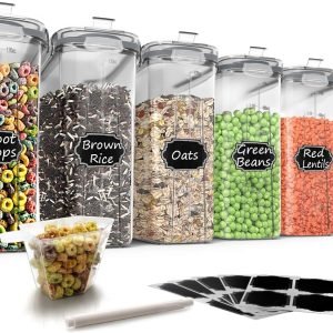 direct bulk orders wildone cereal storage containers set, large bpa free plastic airtight food storage containers 4l /135.3oz for cereal, flour, sugar, 6 piece set cereal dispensers with 20 labels & marker, grey low-cost wholesale