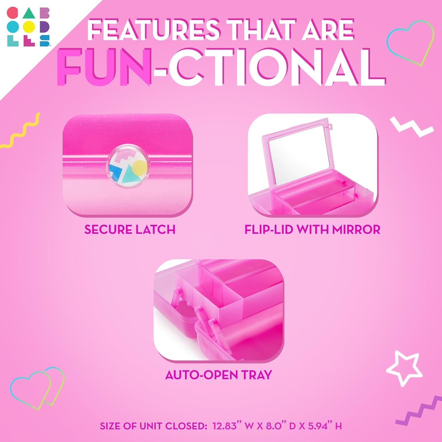 factory price caboodles on-the-go girl makeup box, hot pink sparkle, hard plastic makeup organizer box, built-in mirror, secure latch for safe travel, spacious storage for large items volume discount