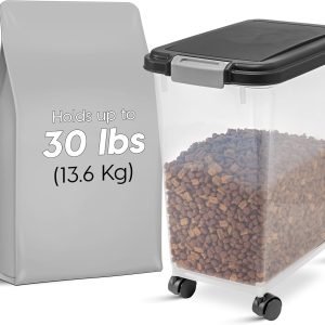direct bulk orders iris usa airtight dog food storage container, up to 30 lbs, attachable wheels, for dog cat bird and other pet food storage bin, keep fresh, easy mobility, bpa free, black low-cost wholesale