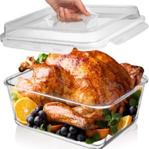 direct bulk orders 6500 ml / 220 oz / 28 cup large glass food storage container with airtight locking lid. ideal storing food, vegetables, fruits. baking casserole, lasagna, roasting turkey, chicken bpa free oven safe low-cost wholesale