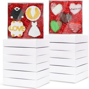 manufacturer direct 50 pcs 6" x 6" x 1 1/4" cookies boxes with full clear window, bakery boxes, macaron boxes, chocolate covered ores boxes, treat boxes - simplex base with clear lid (two piece set) supplier direct