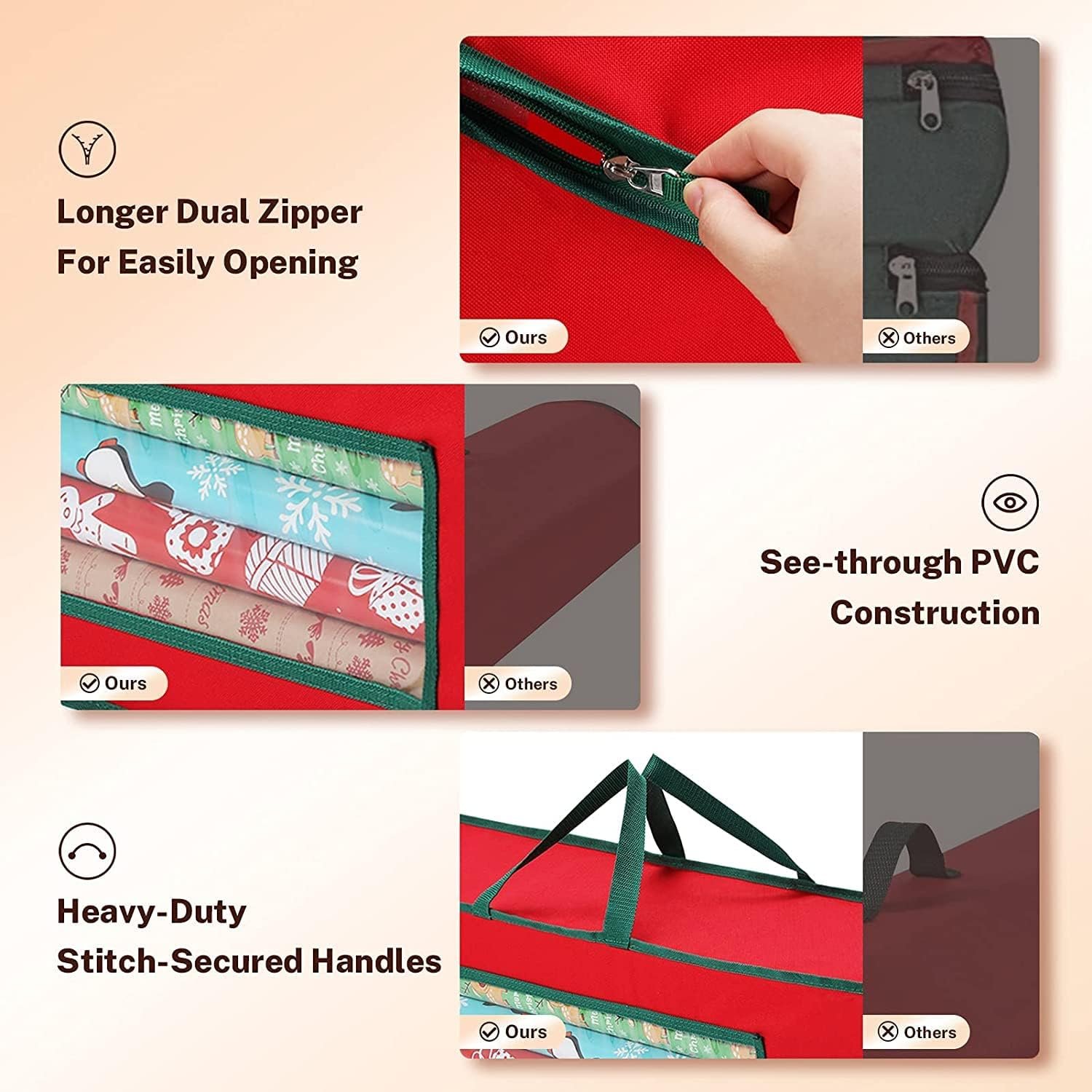 trade price christmas wrapping paper organizer storage bag, wrapping paper storage fits 42″ long rolls, gift wrap storage with clear window 42″ x 10″ x 10″ wholesale supplier