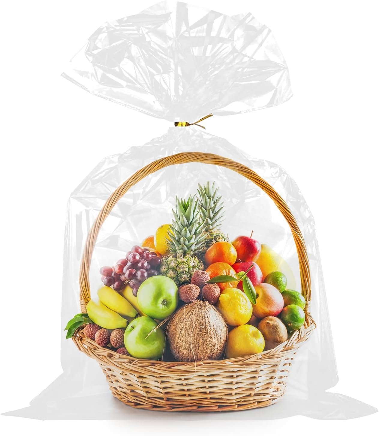 manufacturer direct wocuz cellophane bags clear gifts presents basket bags with metallic twist ties for bridal showers wedding birthday party gift wrapping (24x30 inch, 10pcs) supplier direct