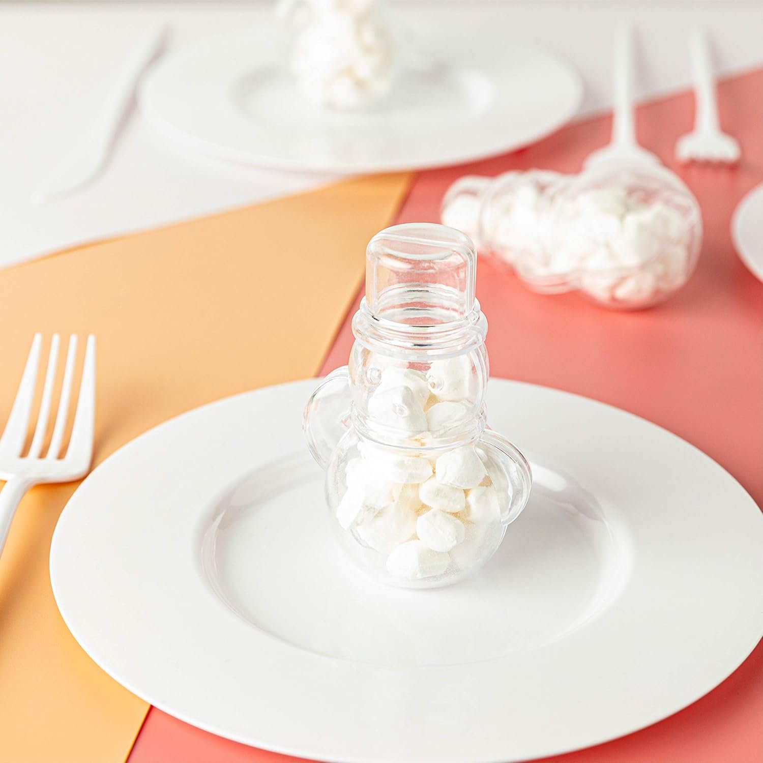 manufacturer direct hammont snowman shaped acrylic candy boxes - 12 pack - 1.57"x3.54" - perfect for weddings, birthdays, party favors and gifts | designer cute clear lucite plastic treat containers supplier direct