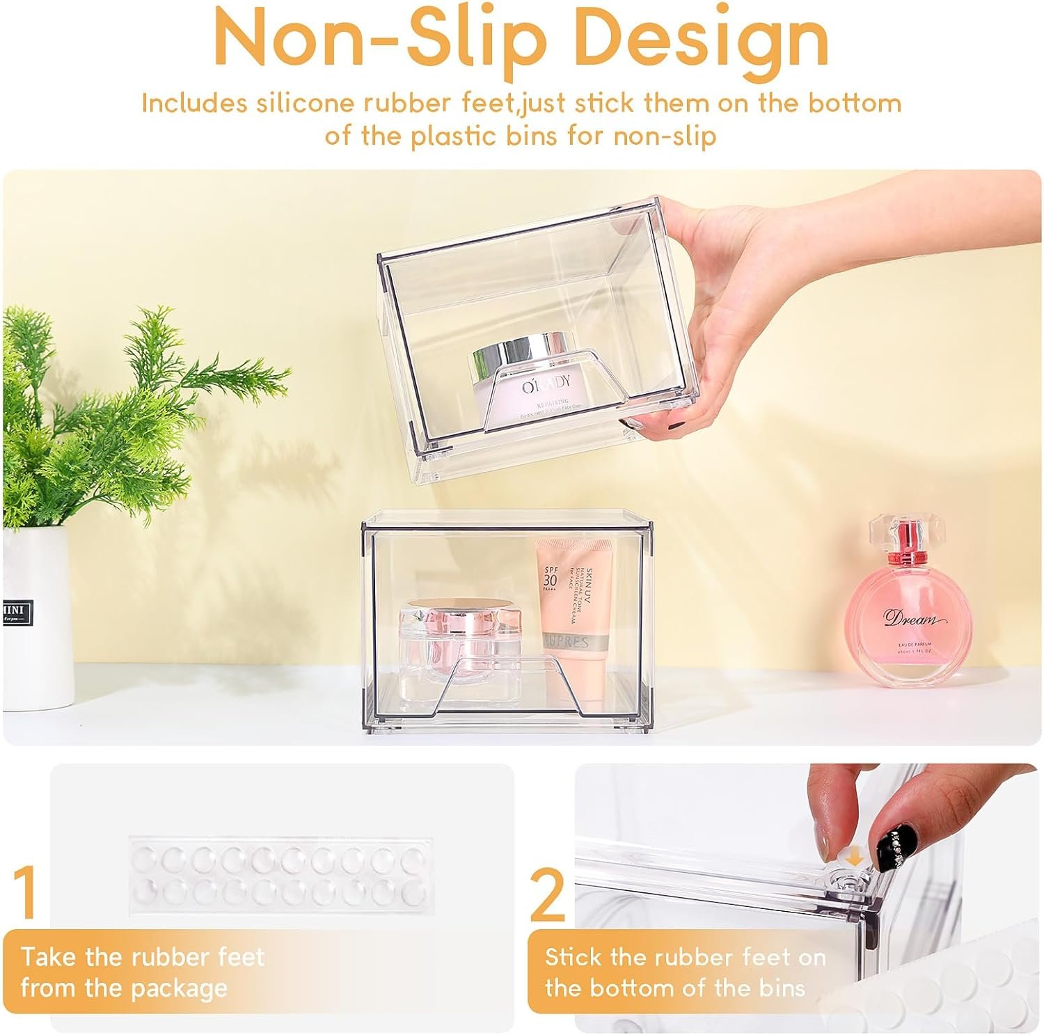 factory direct 4 pack stackable makeup organizer, acrylic bathroom organizer and storage drawers, clear plastic drawer storage bins for vanity, undersink, cabinets, pantry oem/odm services
