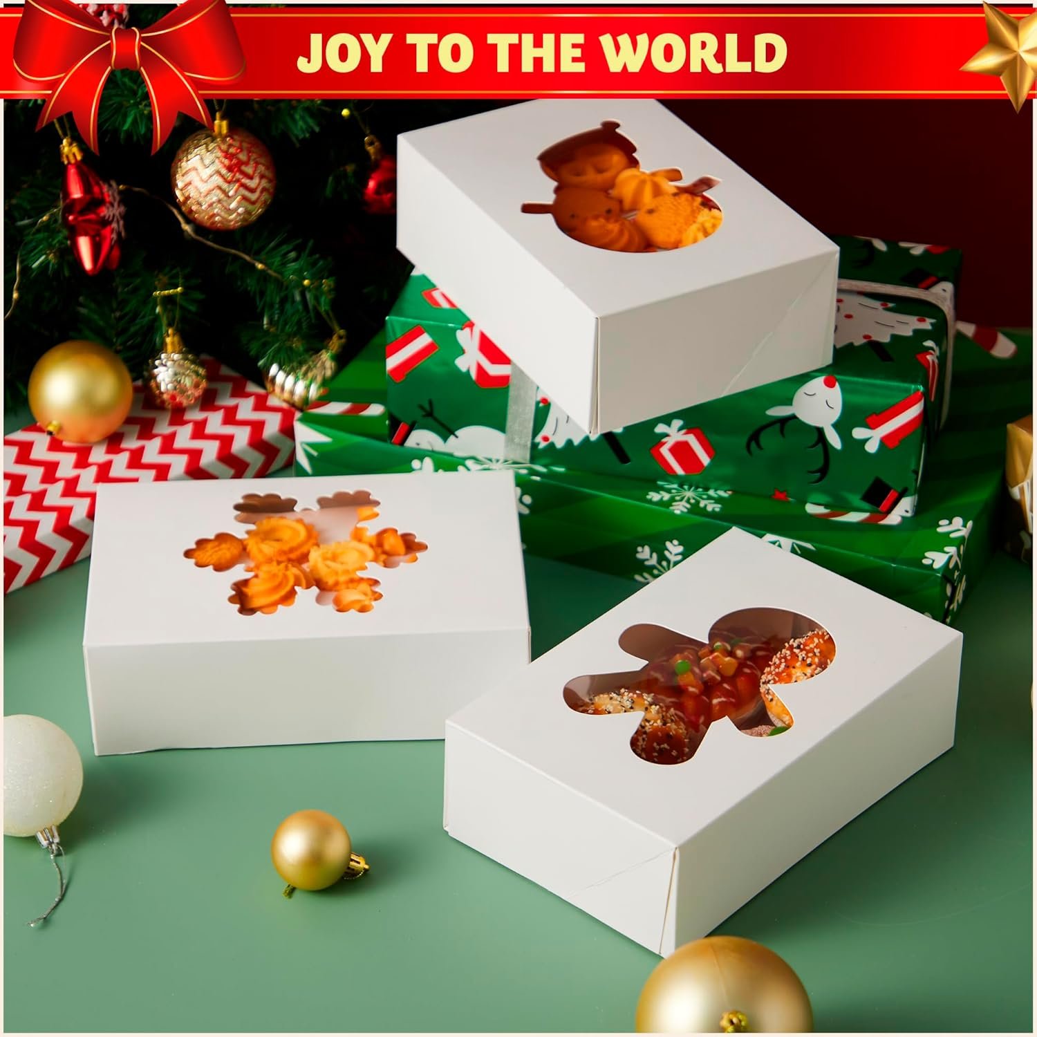 trade price joyin 24 pcs christmas cookie boxes, plain white treat boxes with window 9’’x 6’’x 3’’ bakery gift warpping box for xmas holiday party favor pastries, cupcakes, cookies, brownies, donuts gift-giving wholesale supplier