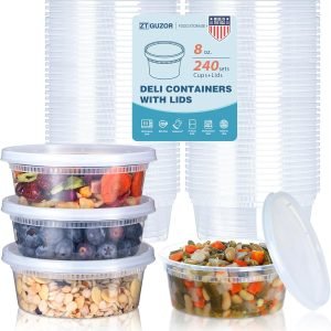 direct bulk orders 8oz[240pack] deli containers with lids, plastic food storage containers with lids 8oz, usa made heavy-duty quality, microwavable bpa-free plastic soup containers with airtight leak-proof lids low-cost wholesale