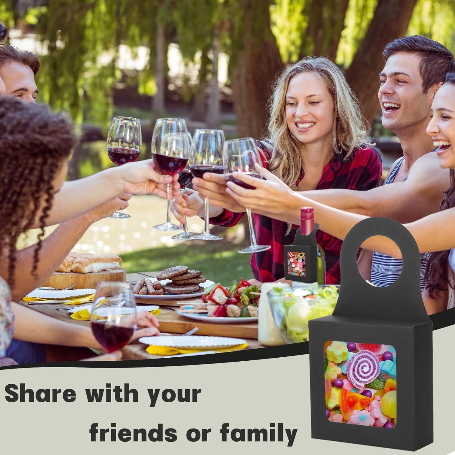 manufacturer direct sayaya 36 pcs kraft paper wine bottle box with window empty wine bottles for decoration hanging foldable gift wine boxes holds truffles clear treat boxes chocolate covered strawberries boxes (black) supplier direct