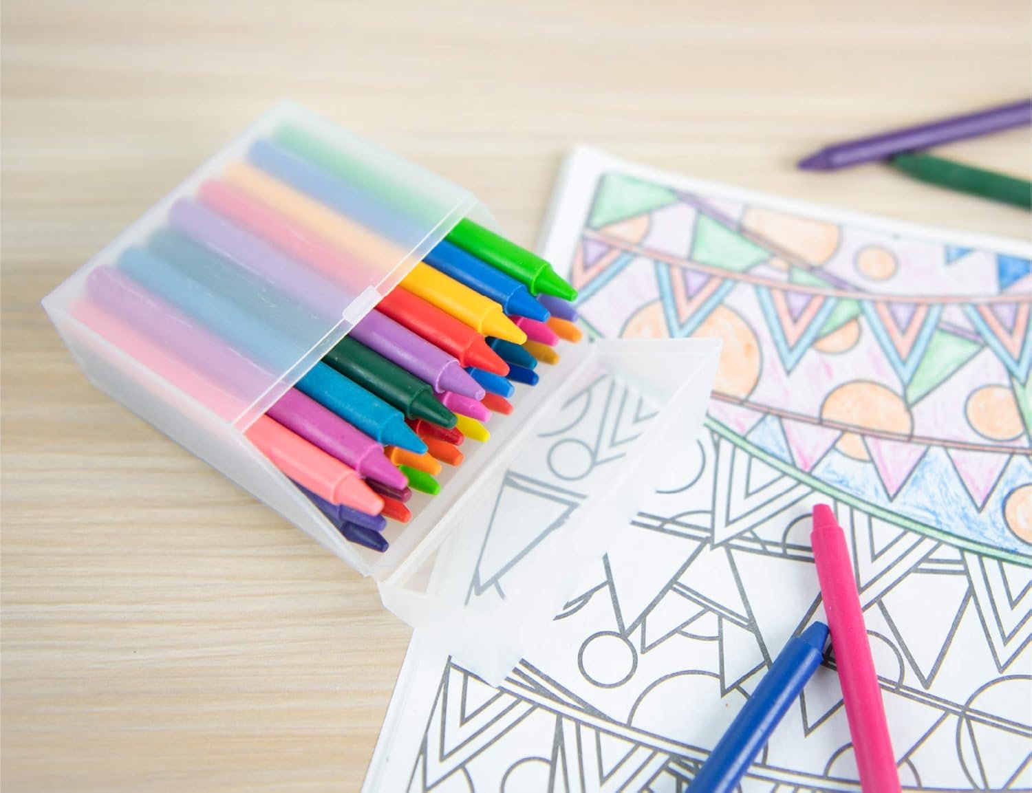 factory price it's academic crayon box with hinged lid and snap closure, clear, purple, and green plastic, 16-pack (colors may vary) volume discount