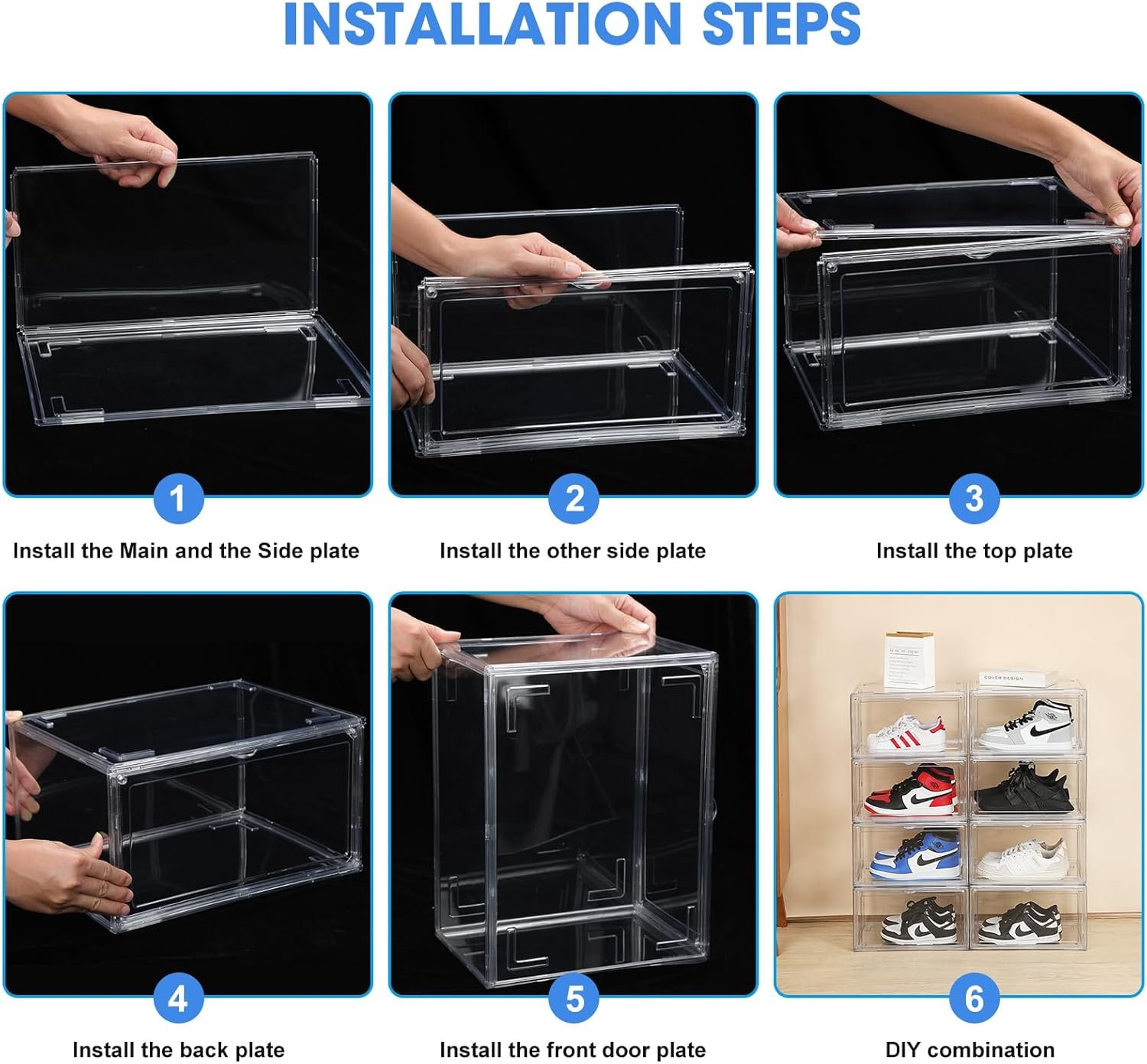 buy in bulk 2-pack acrylic clear stackable shoe boxes for high-end sports shoes 360°clear acrylic display shoes boxes fully transparent display box with magnetic door for ankle boots high heels size 14 source from factory