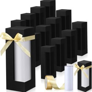 trade price perkoop 36 pcs gift boxes with ribbon for sublimation tumbler transparent gift box tumbler boxes exhibition boxes 12 oz, 20 oz, 30 oz heat press sublimation blanks skinny tumbler gift wrapping (black) wholesale supplier