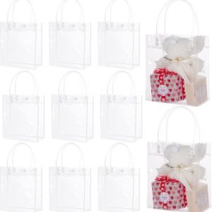 manufacturer direct 25pcs clear pvc gift bags with handles, small plastic tote, reusable transparent gift wrap / shopping bags for wedding candy bags,dessert,merchandise, retail, small business (clear 5.9 * 5.1) supplier direct