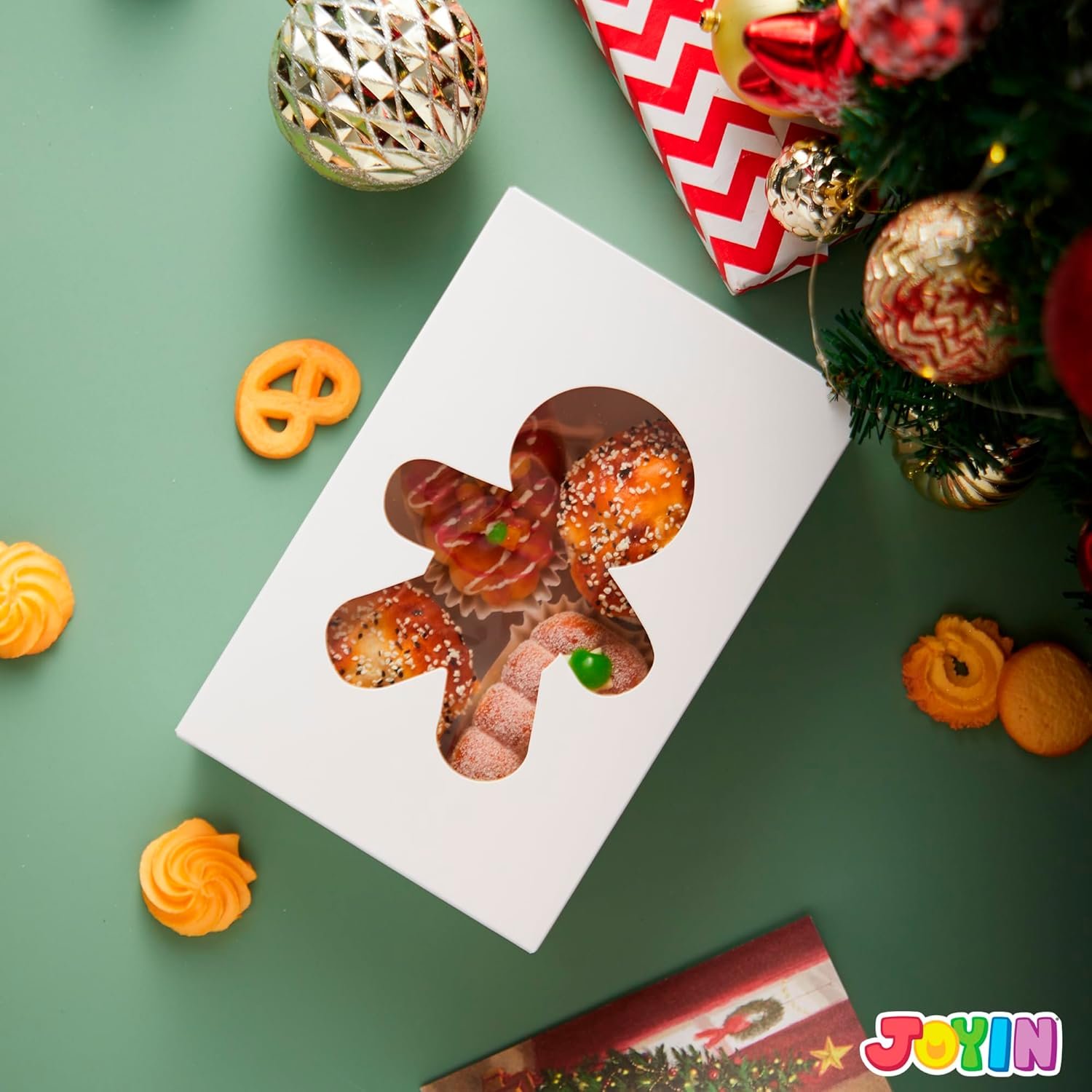 trade price joyin 24 pcs christmas cookie boxes, plain white treat boxes with window 9’’x 6’’x 3’’ bakery gift warpping box for xmas holiday party favor pastries, cupcakes, cookies, brownies, donuts gift-giving wholesale supplier