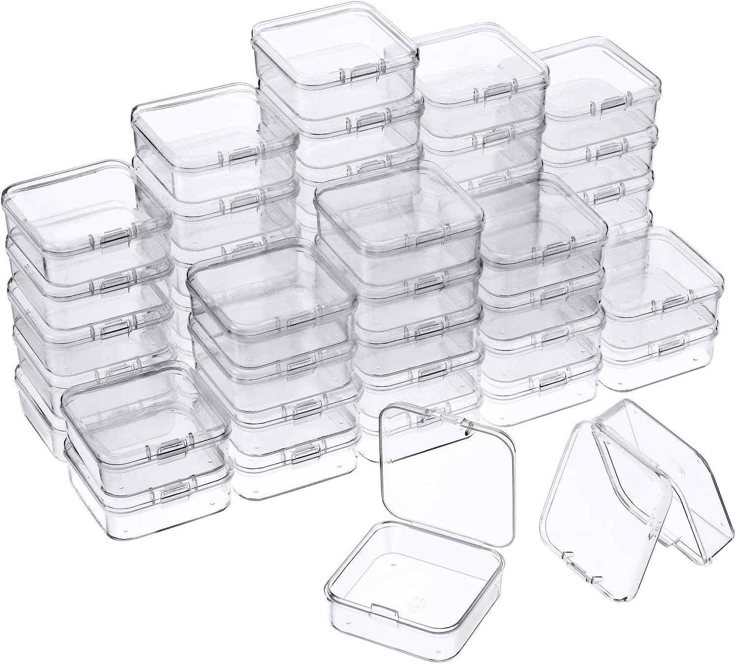 factory price 48 packs clear small plastic containers transparent storage box with hinged lid for small items crafts jewelry (2.12 x 2.12 x 0.79 inches) volume discount