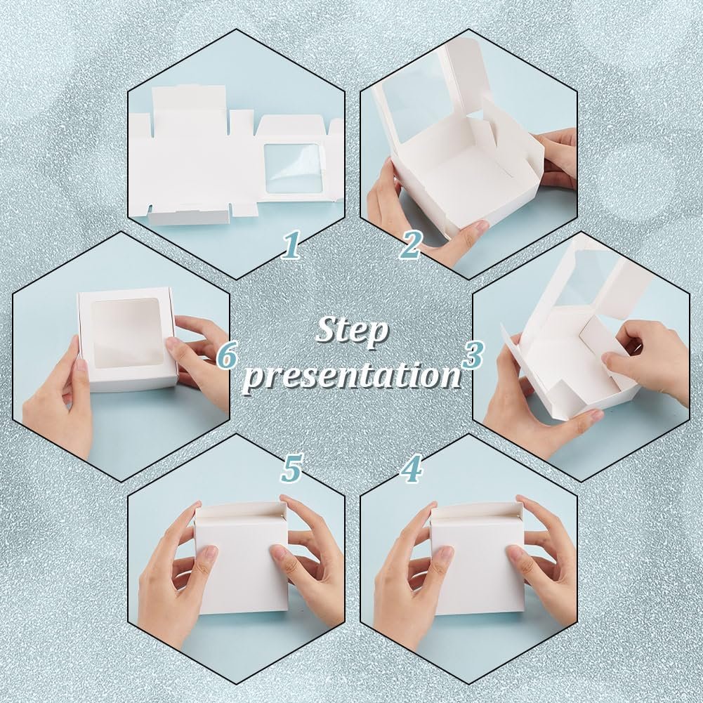 trade price benecreat 20 pack white kraft paper boxes with clear window 3.6x3.6x1.4 gift packaging boxes for bakery cookies cake candy wedding party, christmas festival gift packaging wholesale supplier